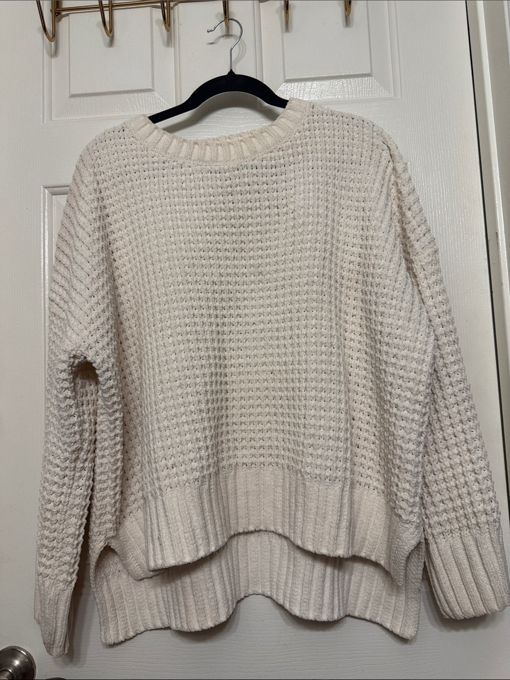 Pink Rose Cream Waffle-Knit Crewneck Sweater